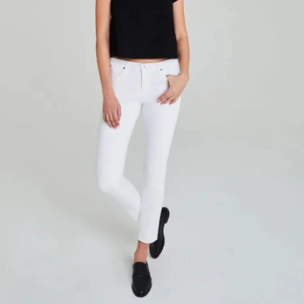 AG Adriano Goldschmied Prima Cigarette Leg Denim Jeans White Dover Stretch Denim